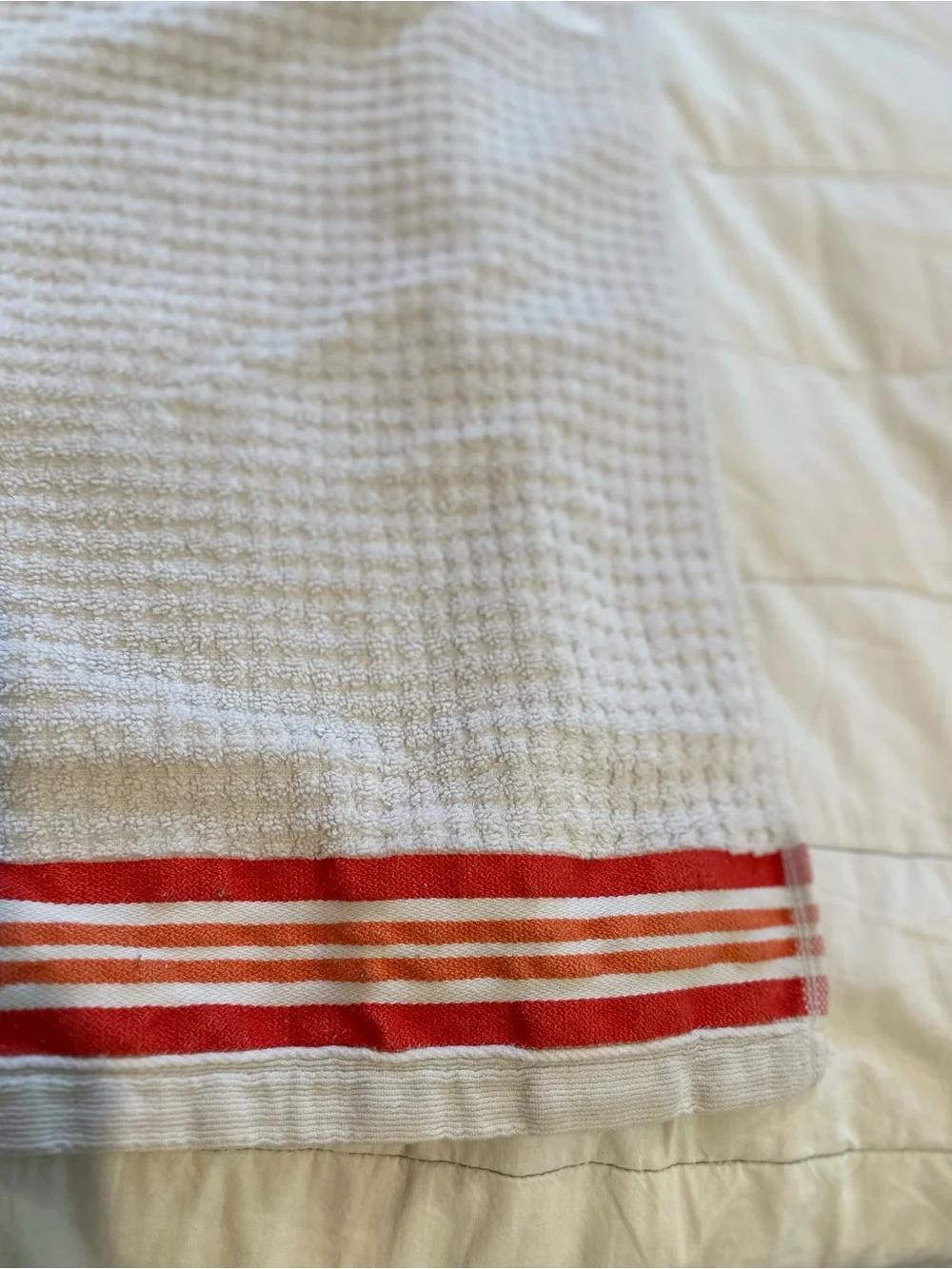 JCP Home Bath Towels (2013) Set of 2 Red Orange Stripe 100% Cotton Retro 27x52